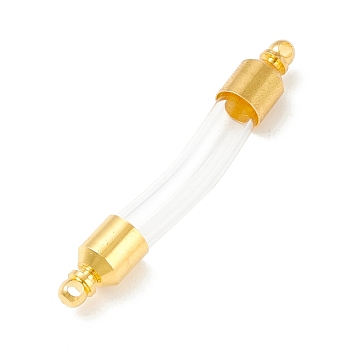 Transparent Glass Vial Pendant Normal Link Connectors, Curved Tube Openable Wish Bottle with Brass & Alloy Findings for Jewelry Making, Golden, 48x8x7mm, Hole: 1.8mm