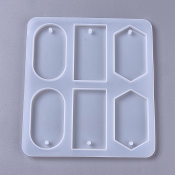 Silicone Molds, Pendant Resin Casting Molds, For UV Resin, Epoxy Resin Jewelry Making, Mixed Shapes, Oval & Rectangle & Hexagon, White, 217x198x10mm, Hole: 4.5mm