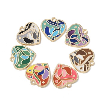 Rack Plating Alloy Enamel Pendants, Cadmium Free & Nickel Free & Lead Free, Heart Charm, Mixed Color, 25x25x2mm, Hole: 2mm