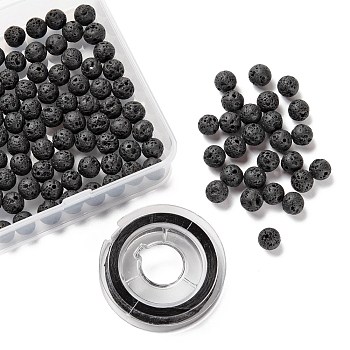 100Pcs 8mm Natural Lava Rock Beads Round Beads, with 10m Elastic Crystal Thread, for DIY Stretch Bracelets Making Kits, 8mm, Hole: 1mm