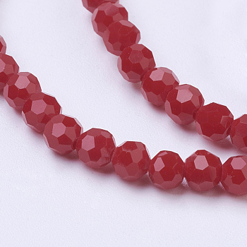 Faceted(32 Facets) Round Glass Beads Strands, Red, 4mm, Hole: 1mm, about 88~90pcs/strand, 28~30cm