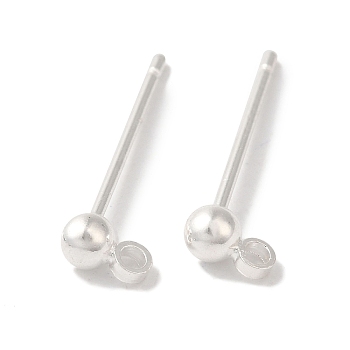 Brass Studs Earrings Finding, Lead Free & Cadmium Free, Round, 925 Sterling Silver Plated, 12x3mm, Hole: 1.2mm, Pin: 12x1mm