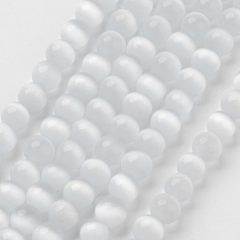 Cat Eye Beads, Round, White, 6mm, Hole: 1mm, about 66pcs/strand, 14.5 inch/strand