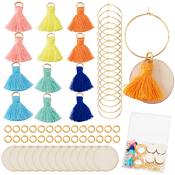 DIY Earring Making Kits, including Wood Pendants, Polyester Cotton Tassel Pendant Decorations, Brass Wine Glass Charm Rings & Rings, Mixed Color