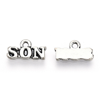 Tibetan Style Alloy Charms, Cadmium Free & Lead Free, Word SON Charms, Antique Silver, 7x13x2mm, Hole: 1.5mm