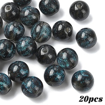 20Pcs Round Imitation Cat Eye Resin Beads, with Glitter Powder, Midnight Blue, 8mm, Hole: 1.6~1.8mm