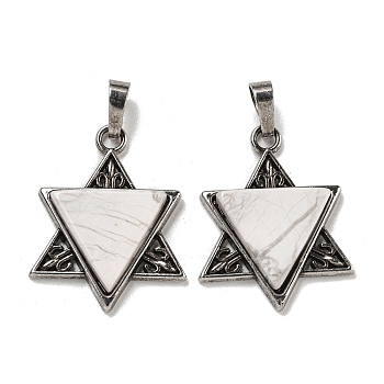 Natural Howlite Pendants, Star of David Charms, with Antique Silver Tone Alloy Findings, Cadmium Free & Lead Free, 29x23.5x5mm, Hole: 7x5mm