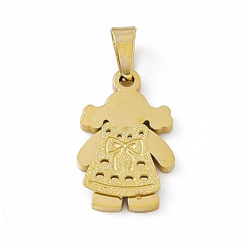 Vacuum Plating 304 Stainless Steel Pendants, Girl Charms, Golden, 18x11.5x2mm, Hole: 6x3mm