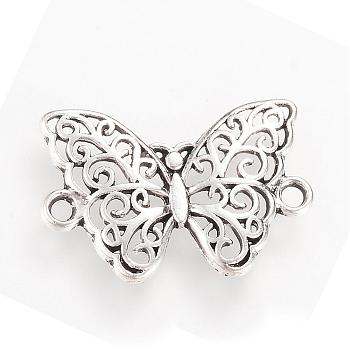 Tibetan Style Alloy Links connectors, Butterfly, Cadmium Free & Lead Free, Antique Silver, 20x14x2mm, Hole: 1.5mm, about 1510pcs/1000g