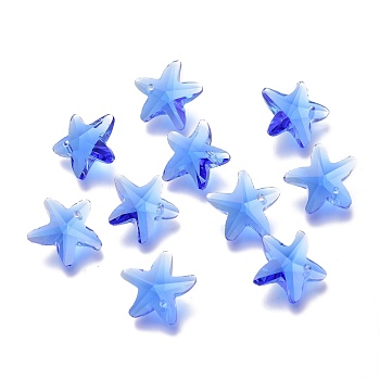 Faceted Glass Charms, Starfish, Blue, 14x15x7mm, Hole: 1.4mm