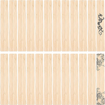 24Pcs Blank Bamboo Bookmark, Unfinished Wood Hanging Tags, for Engraving, Painting, Rectangle, Wheat, 200x30x2mm, Hole: 3.5mm
