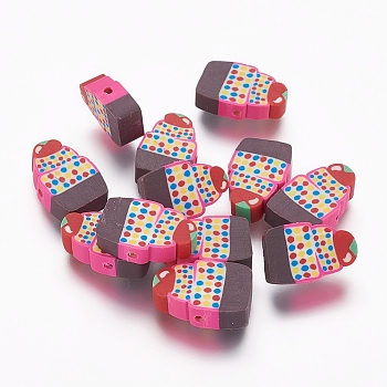 Handmade Cake Polymer Clay Beads, Deep Pink, 13~14x9~10x4~5mm, Hole: 1mm