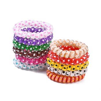 Printed Plastic Telephone Cord Elastic Hair Ties, Ponytail Holder, Mixed Color, 35mm