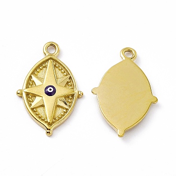 Vacuum Plating 201 Stainless Steel Enamel Pendants, Oval with Star & Evil Eye Charm, Real 18K Gold Plated, 22x14x2.2mm, Hole: 1.6mm
