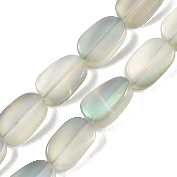 Electroplate Glass Beads Strands, Frosted, Oval, Dark Sea Green, 14x9x4.5mm, Hole: 1mm, about 50pcs/strand, 27.17 inch(69cm)