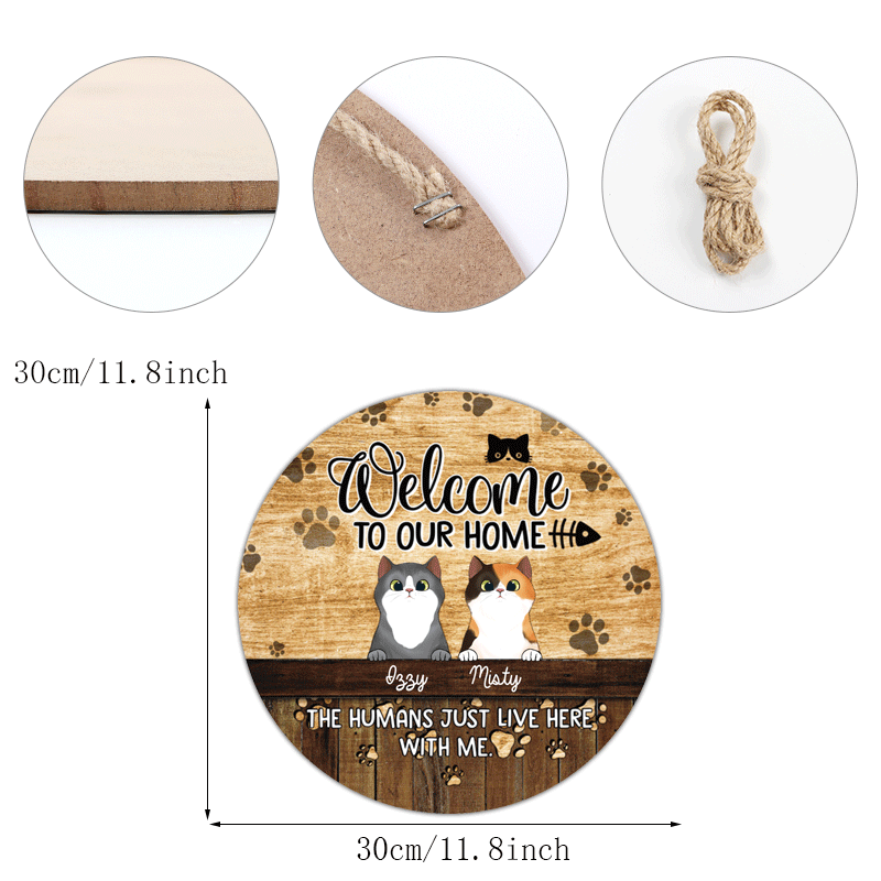 Wood Welcome Door Plate Wall Decorations, for Home Hanging Decoration, Flat Round with Cat Pattern, Wheat, 300x5mm