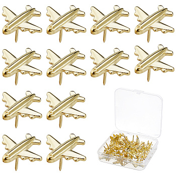 40Pcs Airplane Alloy Drawing Push Pins, for Photos Wall, Maps, Bulletin Board, Golden, 19.5x20x13mm