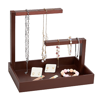 Rectangle Wood Jewelry Display Stands, Wooden Jewelry Organizer Holder with Tray for Necklace, Bracelet Display, Home Decorations, Coffee, Finished Product: 30x20x26.3cm