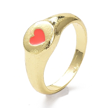 Alloy Enamel Finger Rings, Heart, Light Gold, Tomato, 3.5~8.5mm, US Size 7 1/4(17.5mm)