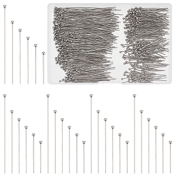 Elite 600Pcs 6 Styles 304 Stainless Steel Ball Head Pins, Stainless Steel Color, 21~ 50x0.7mm, 21 Gauge, Head: 2mm, 100pcs/style