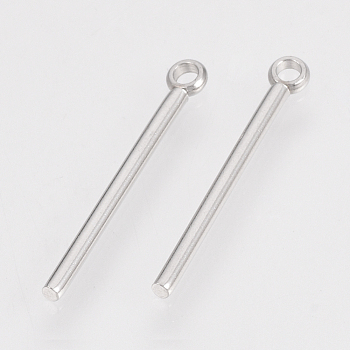 201 Stainless Steel Pendants, Bar, Stainless Steel Color, 22.5x1.5mm, Hole: 1.5mm