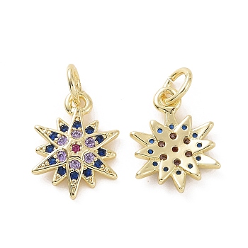 Brass Micro Pave Cubic Zirconia Charms, with Jump Rings, Sparkling Star Charm, Real 18K Gold Plated, 14.5x10x2mm, Hole: 3.2mm