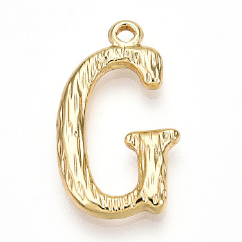 Brass Pendants, Letter Charms, Letter G, 23x13x3mm, Hole: 1.6mm