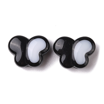 Two-tone Acrylic Beads, Butterfly, White, Black, 13.5x17.5x9.5mm, Hole: 2.5mm, 342pc/500g