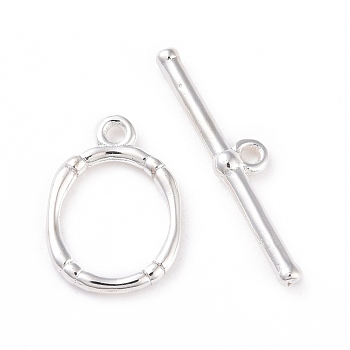 Eco-friendly Brass Toggle Clasps, Cadmium Free & Lead Free, Long-Lasting Plated, Oval, 925 Sterling Silver Plated, Oval: 14x10x1mm, Bar: 4x21x2mm, Hole: 1.2mm