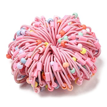 Colorful Nylon Elastic Hair Ties for Girls Kids, with Plastic Beads, Pink, 2mm, Inner Diameter: 32mm