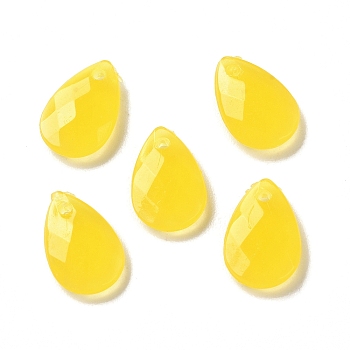 Opaque Acrylic Charms, Faceted, Teardrop Charms, Yellow, 13x8.5x3mm, Hole: 1mm