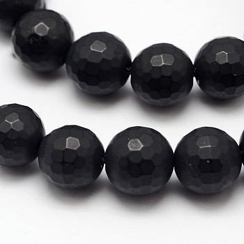 Natural Black Agate Beads Strands, Faceted Round, Dyed & Heated, Frosted, 8mm, Hole: 1mm, about 49pcs/strand, 15.1 inch