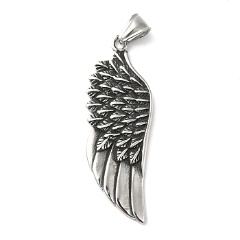 304 Stainless Steel Manual Polishing Big Pendants, Wing Charms, Antique Silver, 56.5x20x4mm, Hole: 4x8.5mm