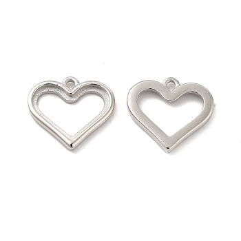 304 Stainless Steel Pendant Cabochons Settings, Heart, Stainless Steel Color, Tray: 8x12mm, 12.5x14.5x1.8mm, Hole: 1mm