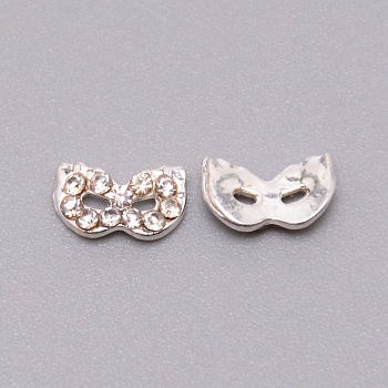 Alloy Bowknot Cabochons, with Rhinestone, for Nail Art Decoration Accessories, Clear, 5x8x2mm
