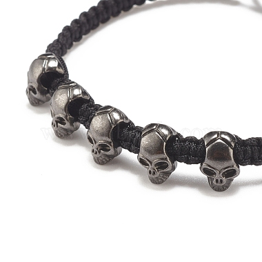 Skull Alloy Braided Bead Bracelet(BJEW-JB07861-01)-3