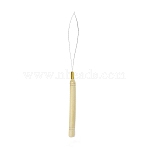 Iron Hair Extension Loop Needle Threader, Wood Handle Pulling Hook Tool, Bead Device Tool, for Hair or Feather Extensions, BurlyWood, 215x9mm(PW22070112139)