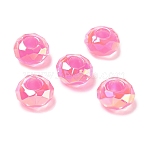 Electroplate Transpant Resin European Beads, Large Hole Beads, Rondelle, Faceted, Hot Pink, 14x8mm, Hole: 5.5mm(RE-CBAFF00-02A)
