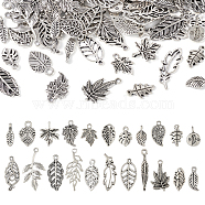 88Pcs 22 Style Autumn Theme Tibetan Style Alloy Pendants, Leaf, Antique Silver, 14.5~29x5~12x1~4.5mm, Hole: 1~3mm, 4pcs/style(TIBEP-TA0001-33)