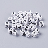 Pandahall 50g Opaque Acrylic Horizontal Hole Letter Beads, Cube, Letter B, 6x6x6mm, Hole: 3.2mm(SACR-TA0001-19C)
