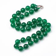 Natural Malaysia Jade Beaded Necklaces, with Alloy Lobster Clasps, Round, 18.8 inch~19.2  inch(48~49cm), round: 10mm(NJEW-S404-18)