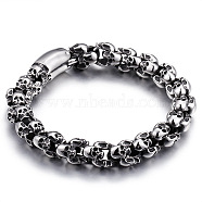 Titanium Steel Skull Link Chain Bracelet for Men, Antique Silver, 9-5/8 inch(24.5cm)(WG51201-10)