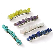 Natural & Synthetic Gemstone Chip Hair Barrettes, with Alloy Chips, Ponytail Holder Statement, Hair Accessories for Women, 16~19x60~62x12~12.5mm, 5pcs/set(PHAR-TA000001)