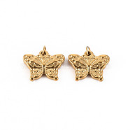 304 Stainless Steel Pendants, with Jump Rings, Butterfly, Real 14K Gold Plated, 12x15x2mm, Hole: 2.8mm(STAS-S116-119B-G)