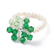 Snowflake Finger Rings, Natural Pearl Braided Bead Ring for Girl Women, Green, US Size 7 3/4(17.9mm)(RJEW-TA00023-01)