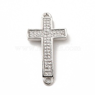 Rack Plating Brass Micro Pave Clear Cubic Zirconia Connector Charms, Cadmium Free & Lead Free, Religion Cross Links, Platinum, 26x13.5x3mm, Hole: 1.5mm(KK-G458-06P)