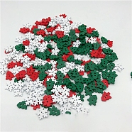 Christmas Snowflake & Tree Wooden Buttons, 2-Hole, Garment Accessories, Mixed Color, 18mm, 100pcs/bag(XMAS-PW0001-224)