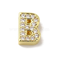 Brass Micro Pave Cubic Zirconia Beads, Lead Free & Cadmium Free, Long-Lasting Plated, Real 18K Gold Plated, Letter B, 12.5x9x4.5mm, Hole: 9.5x2mm(KK-H487-25G-02)