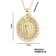 Golden Tone Brass Pave Cubic Zirconia Virgin Mary Pendant Necklaces, Fashion Accessory for Women, Clear, 15.75 inch(40cm)(OP0194-2)