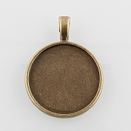 Flat Round Alloy Pendant Cabochon Settings, Plain Edge Bezel Cups, Cadmium Free & Nickel Free & Lead Free, Antique Bronze, Tray: 25mm, 37x28x2mm, Hole: 3x5.5mm, about 225pcs/kg(PALLOY-N0088-25AB-NF)